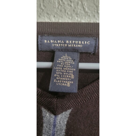 Banana‎ Republic Men's Wool Sweater Size L Brown Purple Gray Stripe - Picture 4 of 6